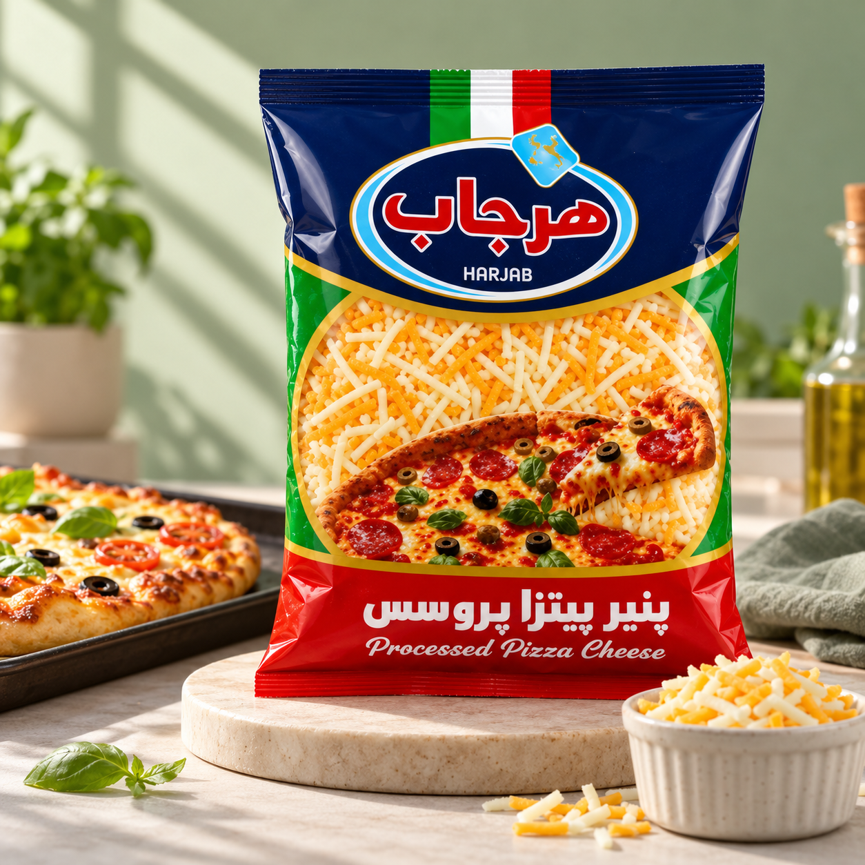 پنیر پیتزا پروسس دو رنگ 500 گرمی